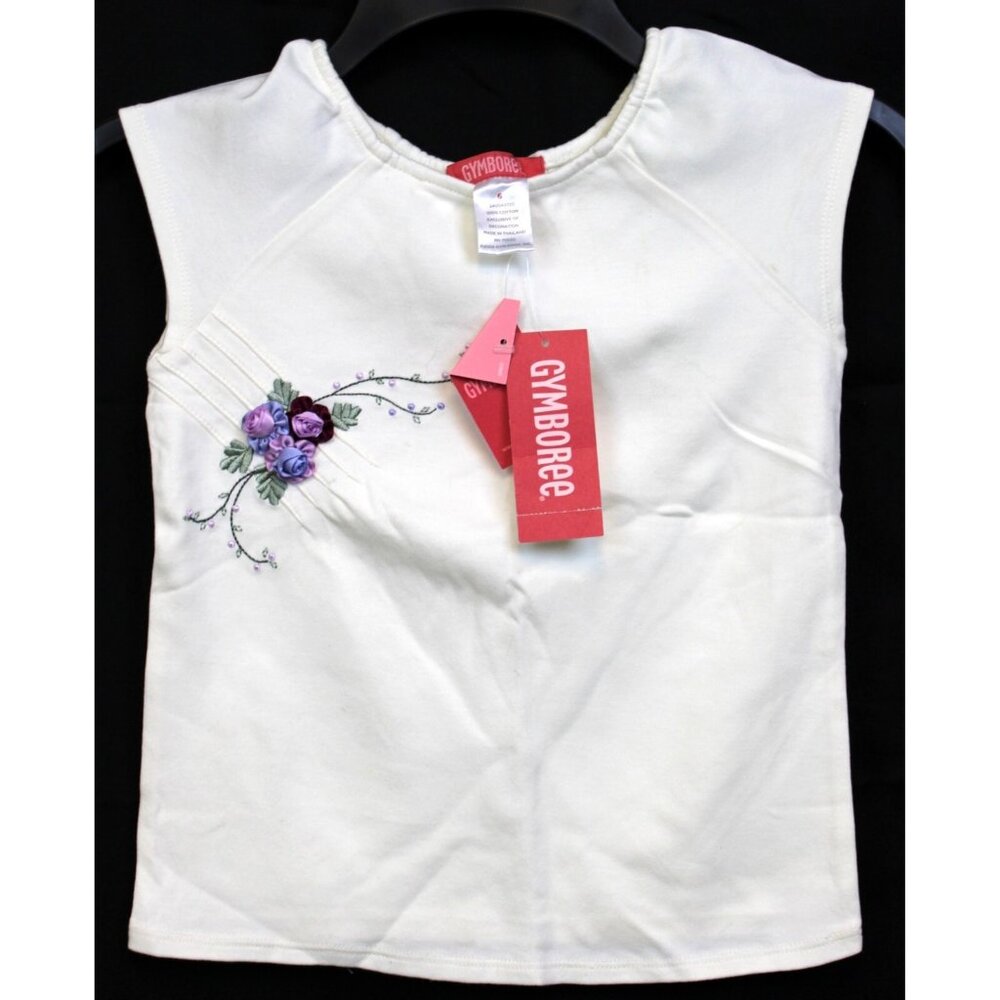 2005 Gymboree Romantic Garden Shirt sz 6 White Ribbon Roses Embroidered Cream